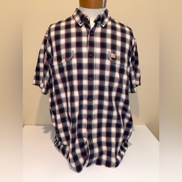 CARHARTT SHORT SLEEVE SHIRT MENS
RELAXED FIT CHEST POCKETS PLAID NAVY/GRAY 2XL‎ - Picture 1 of 8